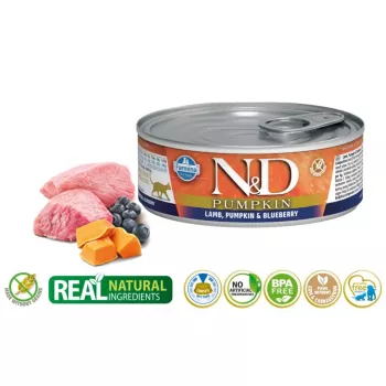 Šlapias ėdalas katėms Farmina N&D Pumpkin Lamb with Blueberry maišelis 70 g – be grūdų suaugusioms katėms