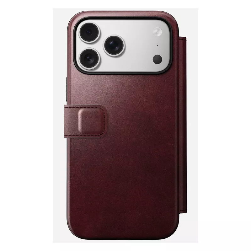 Dėklas telefonui Nomad Modern Leather Folio, skirtas iPhone 17 Pro Max — odinis, TPU, PC, aliuminis, bordo spalvos, 16 cm (6,3 colio)