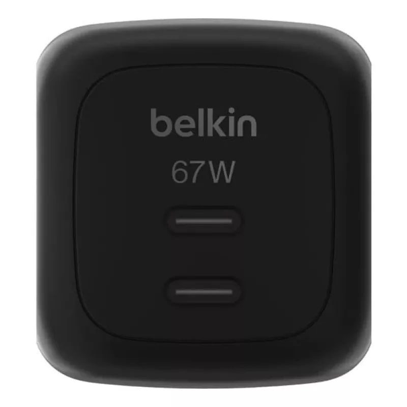 Greičiasis AC sieninis įkroviklis Belkin WCH020kqBK, 2× USB-C, universali suderinamumas, apsauga nuo perkrovų, juodas