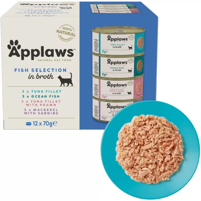 APPLAWS Fish selection multipack in broth - šlapias kačių maistas - 12x70g
