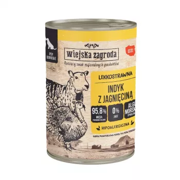 Šlapias šunų ėdalas Wiejskazagroda Kalakutiena su ėriena 400 g, be grūdų, be glitimo, visavertis pašaras