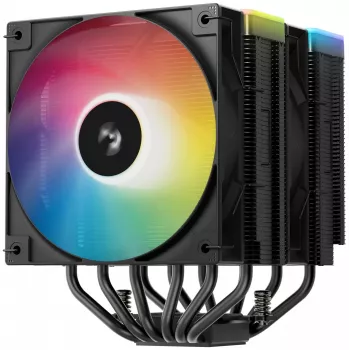 Oro aušintuvas DeepCool AG620 BK ARGB V2 — 120 mm dvigubas ventiliatorius, 6 šilumos vamzdeliai, LGA 1700/AM4/AM5, juodas