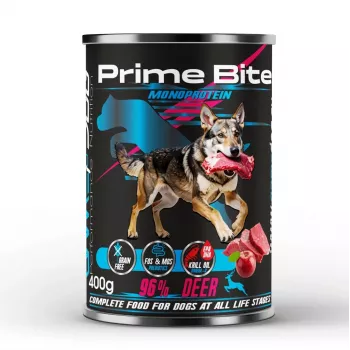 PRIME BITE Monoprotein Elnias su obuoliu – šlapi šunų ėdalas – 400 g