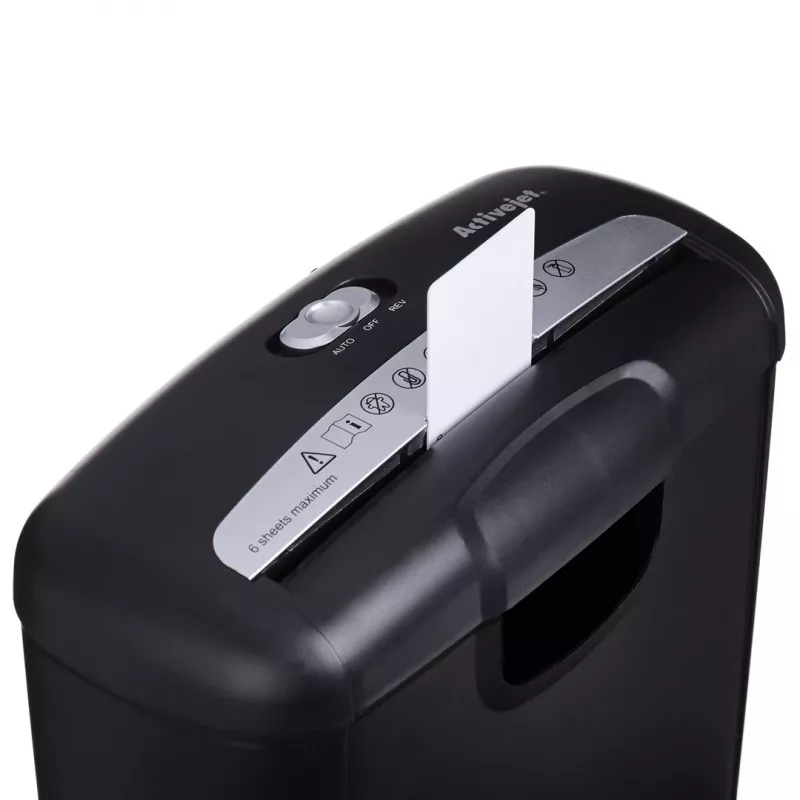 Popieriaus smulkintuvas Activejet ASH-0601S, P-2, 10 l, 6 mm juostelė, 6 lapai, juodas
