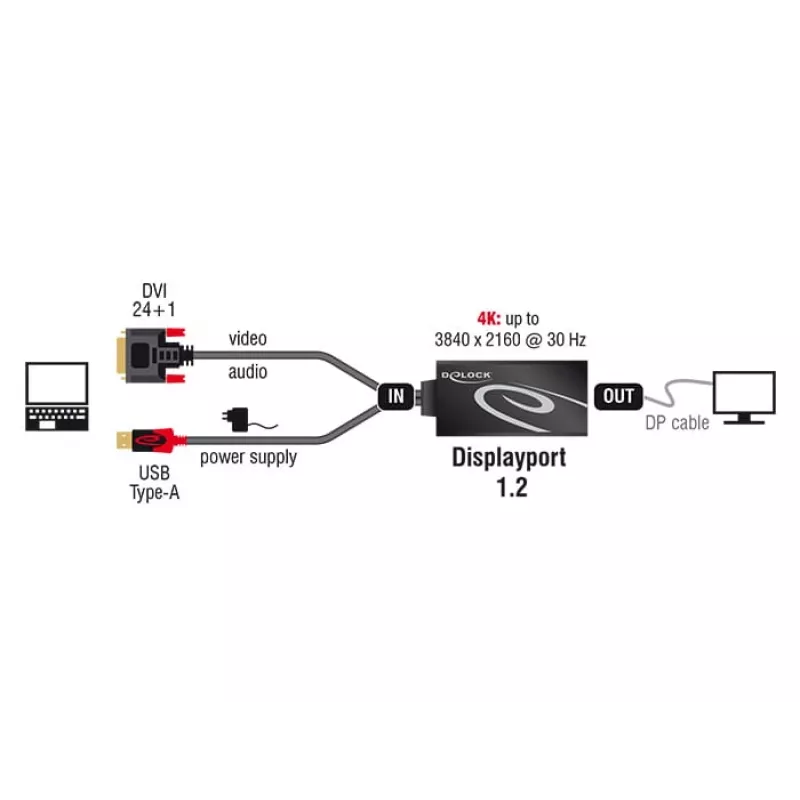 Laidas DVI 24+1 + USB-A / DisplayPort 20p DeLOCK 62596