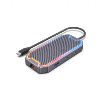 Unitek uHUB S7+ D1029A USB-C šakotuvas, USB 3.2 Gen 2 10 Gbps, HDMI 2.0, Gigabit RJ45, 3,5 mm garso lizdas, 100 W, pilkas