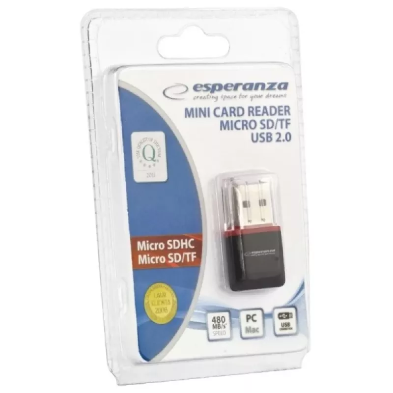 Esperanza EA134K kortelių skaitytuvas juodas, sidabrinis, permatomas USB 2.0