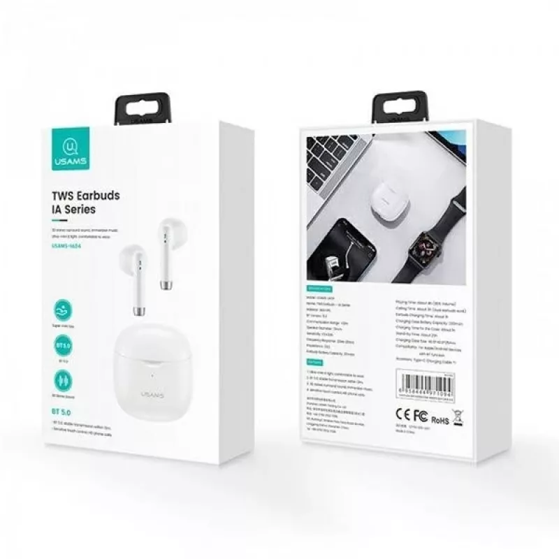 Belaidės ausinės Usams TW S 5.0 IA Series balta