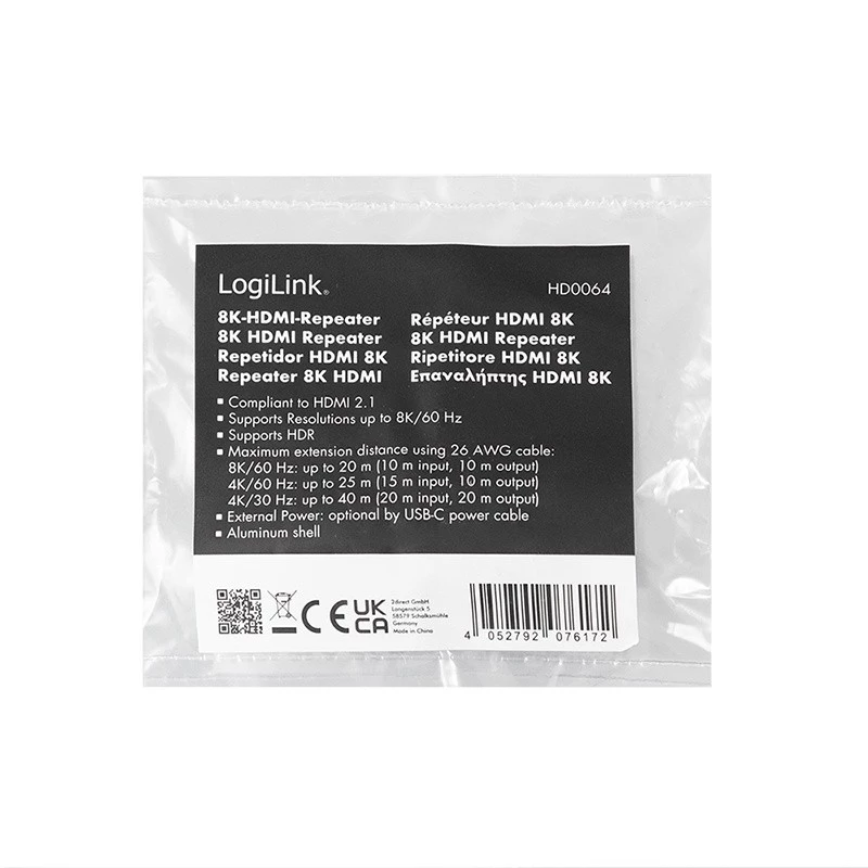 HDMI kartotuvas, 20m, 8K 60Hz, HDCP 2.3, aliuminis, mėlynas