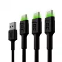 USB-C laidas Green Cell KABGCSET02 1,2 m (USB A į USB C, 2,4 A, 480 Mbps) 3 vnt. komplektas su LED apšvietimu