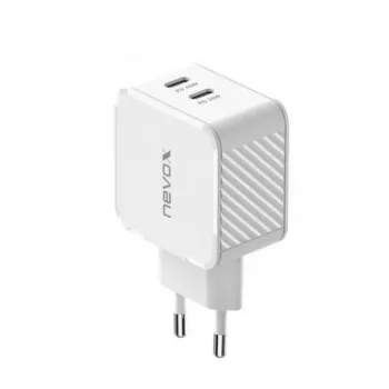 Nevox 45W dvigubas USB-C PD GaN įkroviklis, baltas, modelis 2569