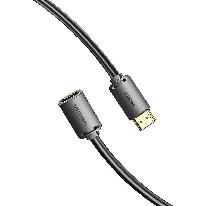 HDMI kabelis Vention AHCBD 0,5 m, HDMI Type A kištukas – HDMI Type A lizdas, HDMI 2.0, paauksuoti kontaktai, juodas