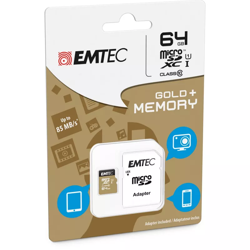 EMTEC Gold+ microSDXC atminties kortelė 64GB Class 10