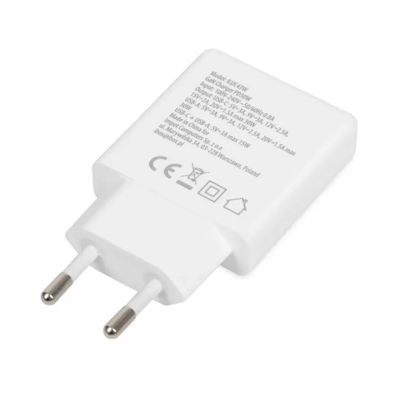 iBox ILUC43W universalus mobiliojo įrenginio įkroviklis, baltas, AC, vidaus naudojimui