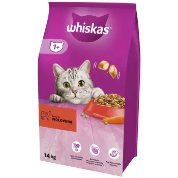 Sausas kačių ėdalas Whiskas suaugusioms katėms su jautiena 14 kg