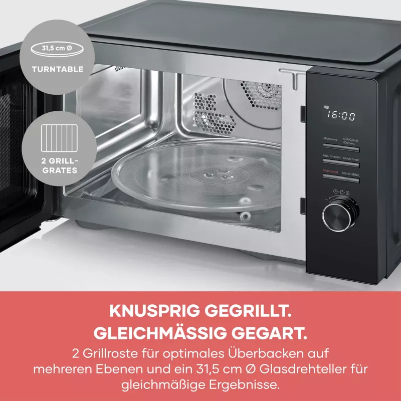 Kombinuota mikrobangų krosnelė SEVERIN MW 7798, ant stalviršio, 29 L, 900 W, juoda, 315 mm sukamoji lėkštė