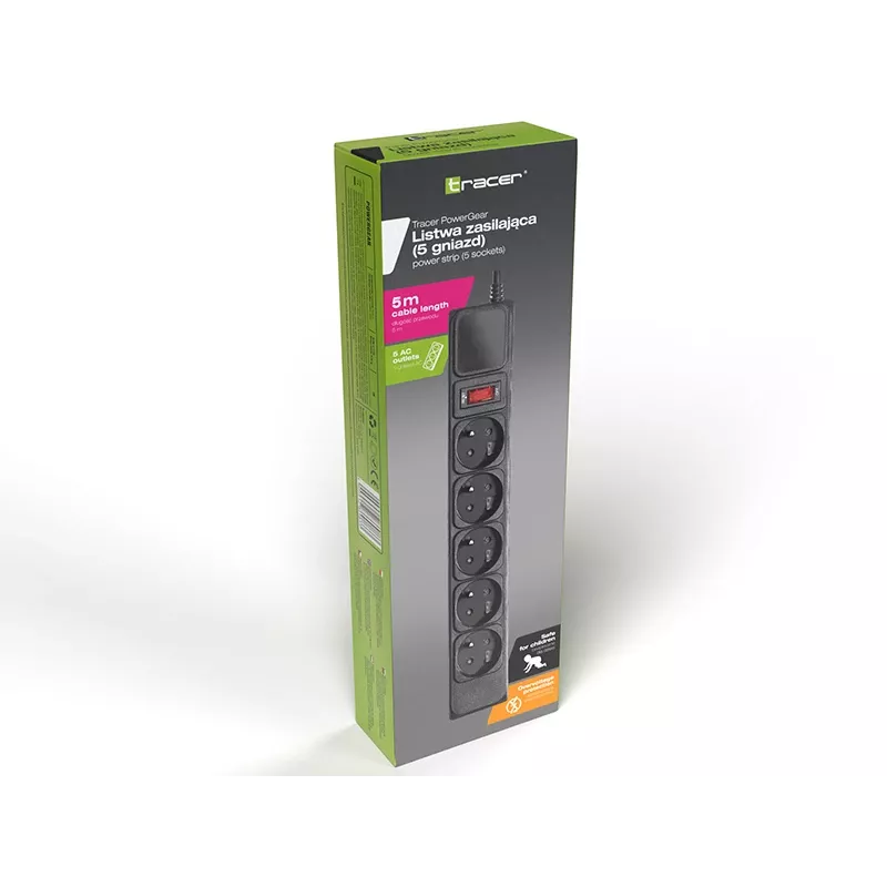 Ilgintuvas su apsauga nuo viršįtampių TRACER PowerGear Tracer 47138 5 m juodas