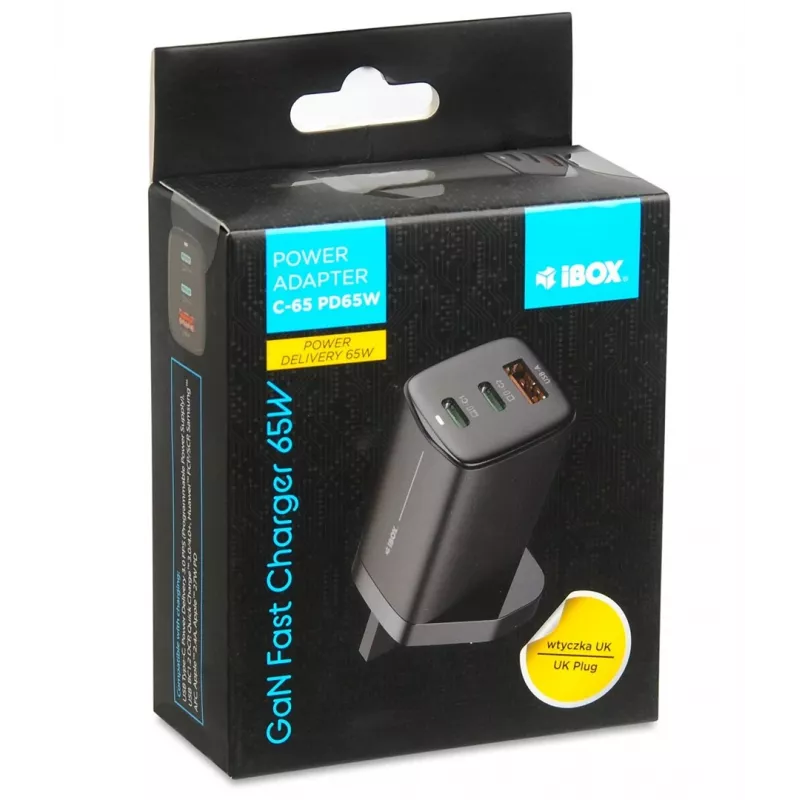 iBOX C-65 Black, universalus 65W GaN įkroviklis su UK kištuku
