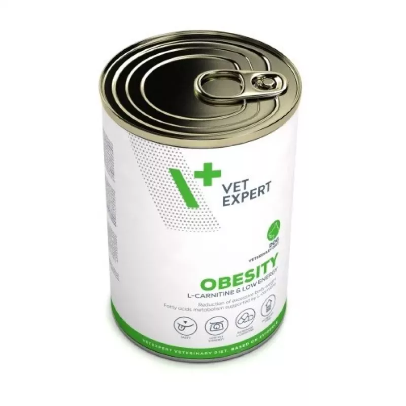 Šlapias šunų ėdalas VETEXPERT Veterinary Diet Obesity 400 g skardinė – paukštiena, suaugusiems, mažai riebalų, daug drėgmės