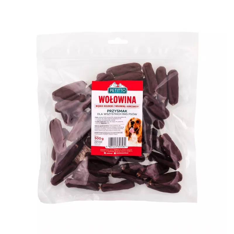 PETITTO Soft jautienos dešrelės šunims 500 g — minkšti skanėstai dresūrai