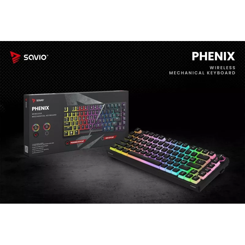 Belaidė mechaninė klaviatūra Savio SAVGK-PHENIX YELLOW PUDDING, geltona, USB