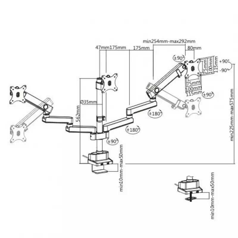 Maclean MC-811 – laikiklis trims monitoriams, tvirtinamas prie stalo