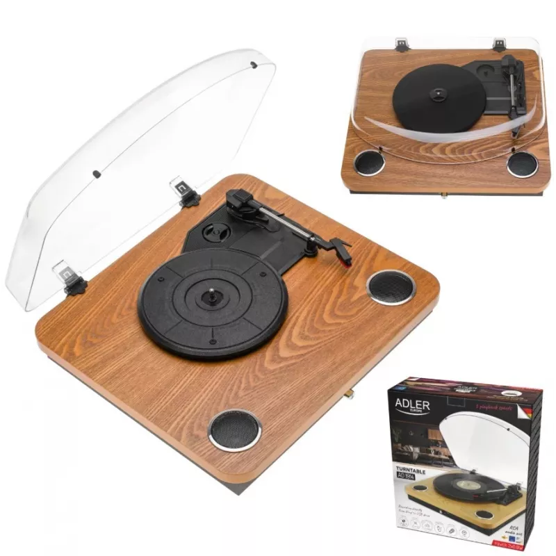 Patefono grotuvas Adler AD 1914 su USB, Bluetooth 5.4, keramine plokštele, įmontuotais garsiakalbiais