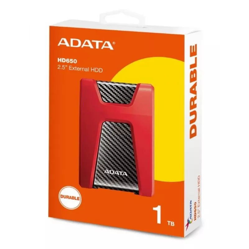 Išorinis kietasis diskas ADATA DashDrive Durable HD650 1 TB 2,5 col. USB 3.2 Gen 1 (3.1 Gen 1) Raudonas