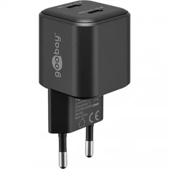 Sieninis įkroviklis GOOBAY 75333 – universalus vidinis AC USB-C įkroviklis, 2x USB-C, 35 W, juodas
