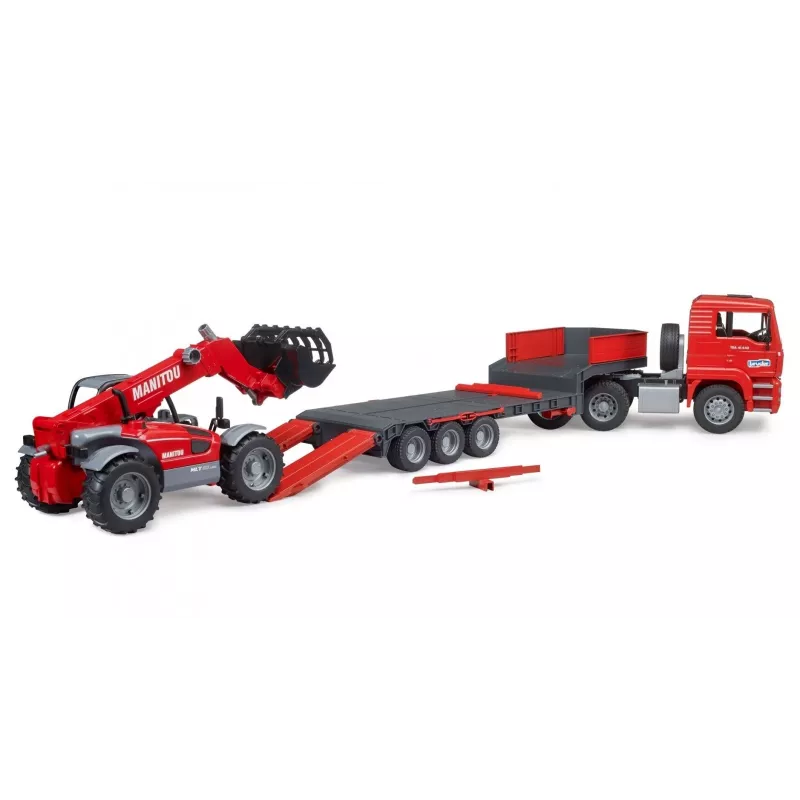 Transporto rinkinys BRUDER MAN TGA žemagrindis sunkvežimis su Manitou krautuvu