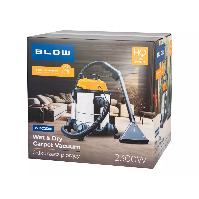 Važiuojantis plovimo dulkių siurblys BLOW WDC2300 — nešvarus vanduo 25 L, švarus vanduo 4,5 L, 1,5 m žarna, 6 m laidas, 7,35 kg