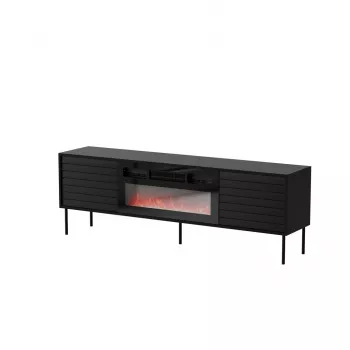 Spintelė televizoriui Cama Meble CORTINA 180x40x60 cm juoda su juodu židiniu