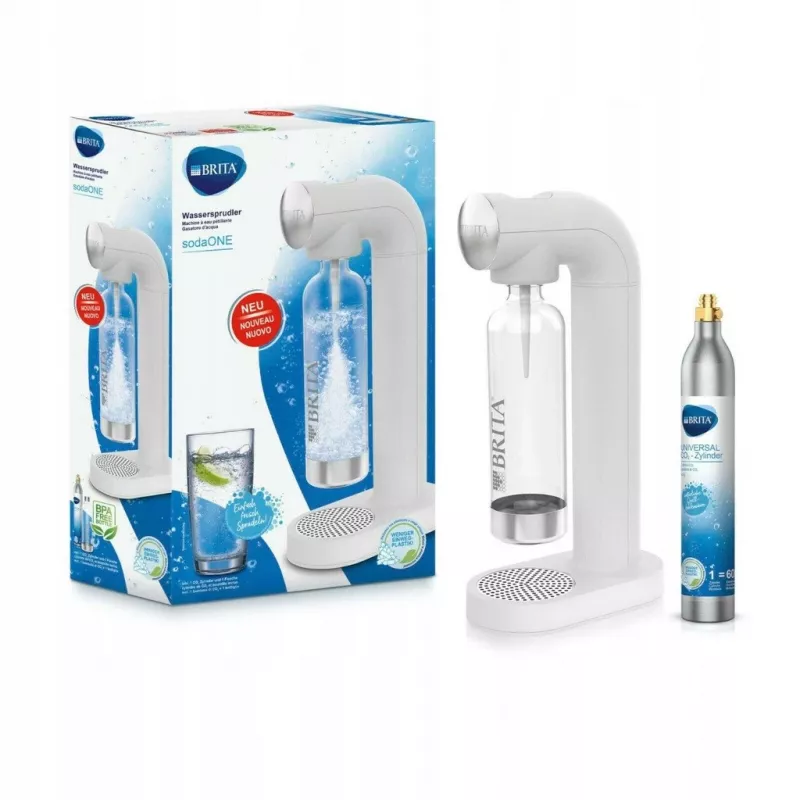 Gazuoto vandens butelis BRITA SodaONE White – 1 l, 60 l našumo, be BPA, 450×129×240 mm