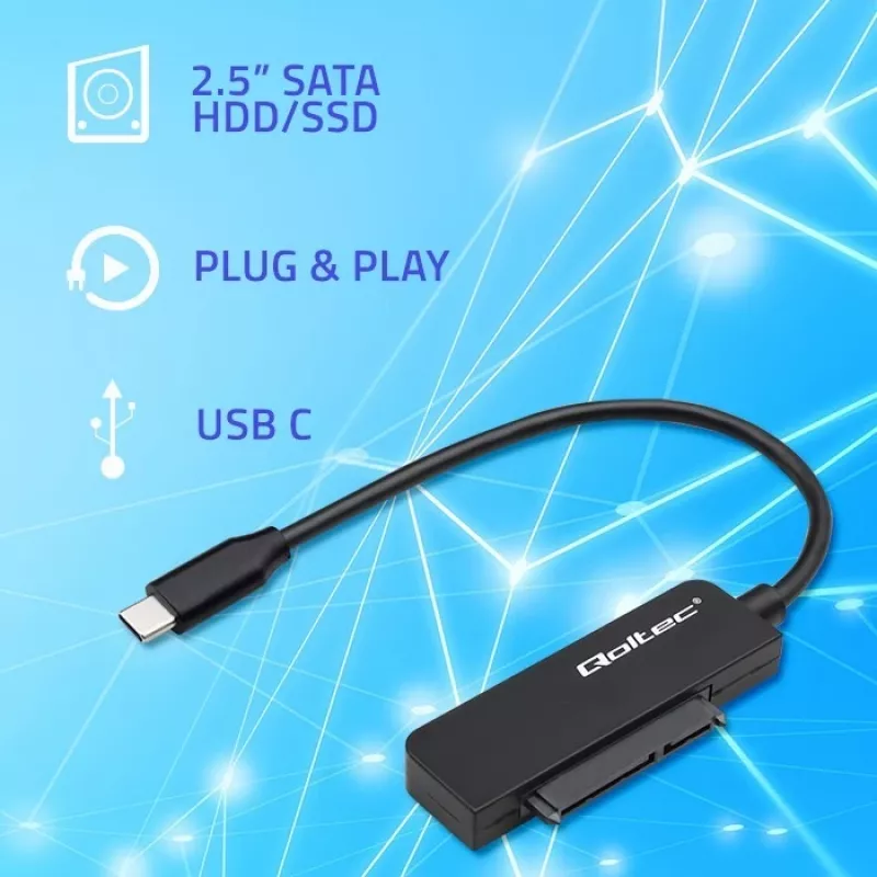 QOLTEC SATA adapterius 52269 2,5 colio diskui į USB-C, palaiko iki 2TB