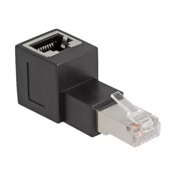 DeLOCK RJ45 kištukas į RJ45 lizdą adapteris Cat.6A 90° į viršų kampu juodas