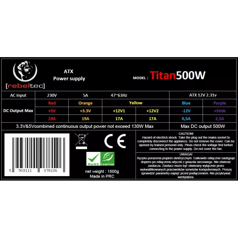 Maitinimo blokas ATX 2.31 TITAN 500W