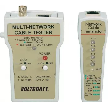 Tinklo kabelių testeris Voltcraft CT-1 BNC ir RJ-45 jungtims, 10Base-T UTP/STP