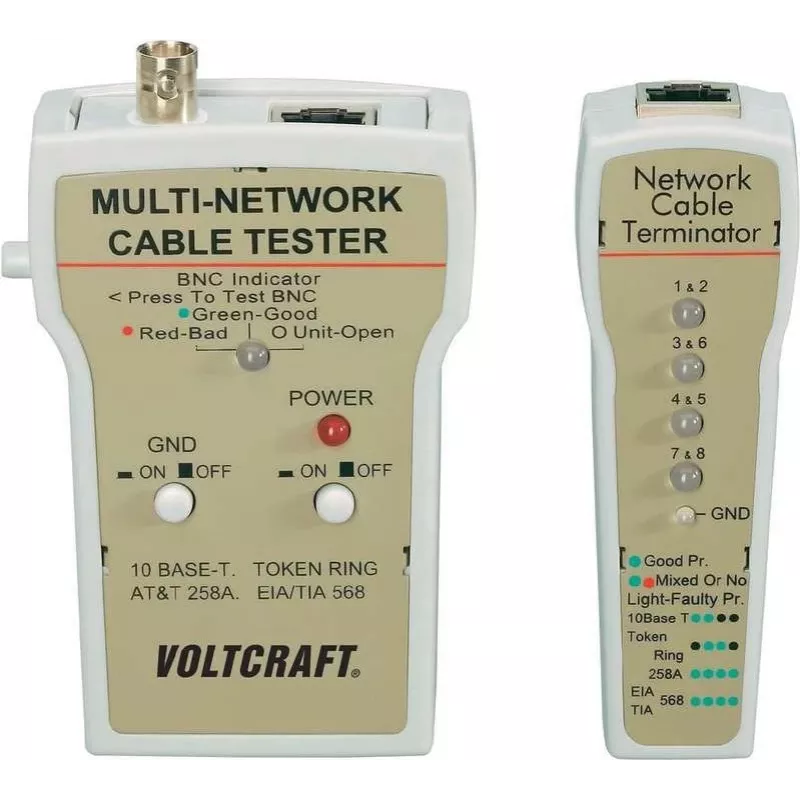 Tinklo kabelių testeris Voltcraft CT-1 BNC ir RJ-45 jungtims, 10Base-T UTP/STP