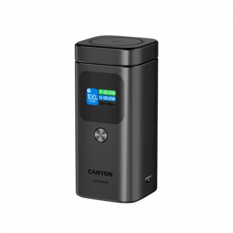 CANYON Qi2 belaidis magnetinis powerbankas OnPower 150 15000mAh Aliuminis tamsiai pilkas