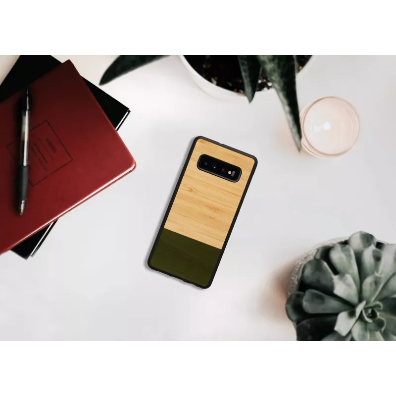Dėklas Samsung Galaxy S10 Plus iš medžio ir polikarbonato – bambuko miškas juodas