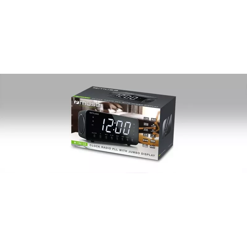 Laikrodinis radijas Muse M-192 CR – skaitmeninis laikrodis, FM imtuvas, 1,8 colio LED ekranas, juoda medžio spalva, AC 100–240V, AAA atsarginis maitinimas