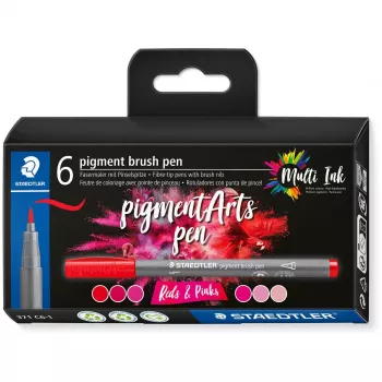 Brush Pen Staedtler Pigment Arts Raudoni ir Rožiniai 6 vnt.