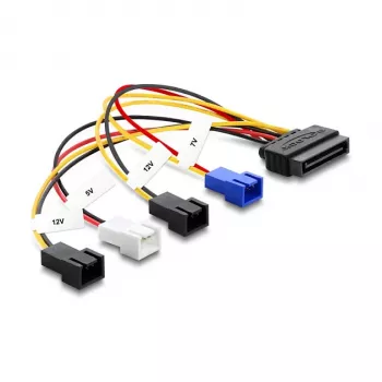 Maitinimo laidas DELOCK SATA 15 kontaktų į 4×2 kontaktų ventiliatorių (12V / 7V / 5V), 20 cm