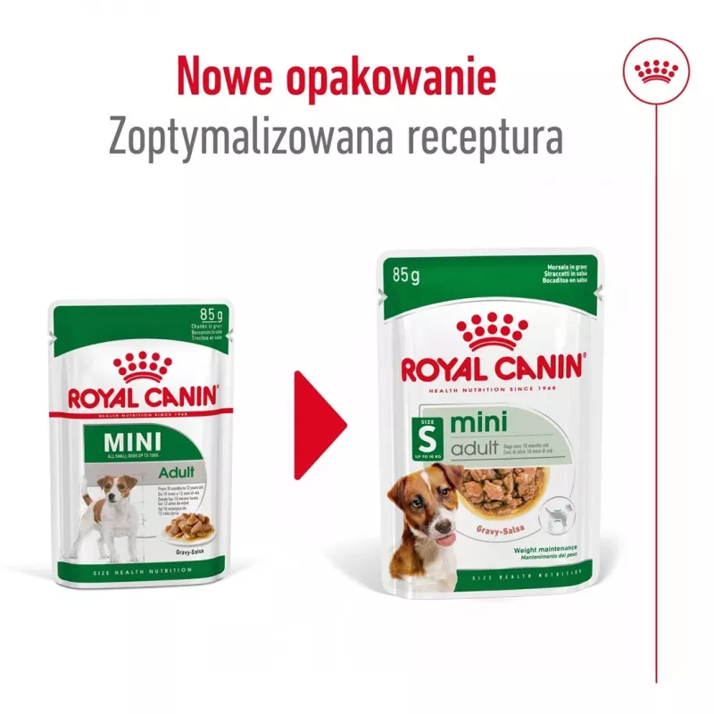 Šlapias šunų ėdalas Royal Canin Mini Adult maišelis 85 g, paukštiena, mažoms veislėms 5–10 kg, 12 × 85 g pakuotė