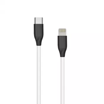 Silicone laidas USB Type-C – Lightning (baltas, 1 m)