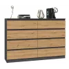 Komoda Top e shop M8 140 ANT/ART su 8 stalčiais, Antracitas/Ąžuolas, 1380×400×970 mm