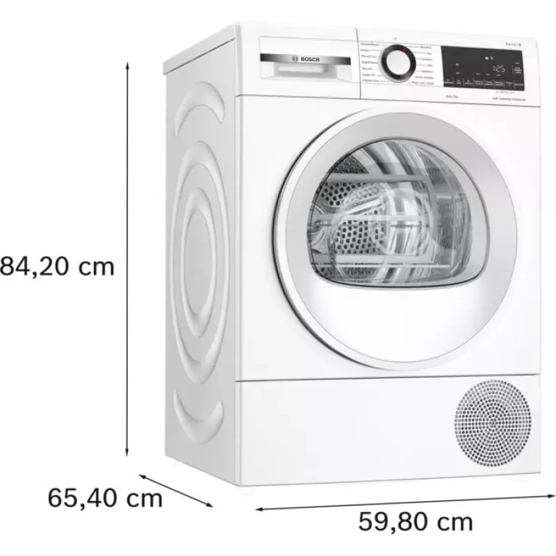 Kondensacinė džiovyklė Bosch WQG145APPL 9 kg su šilumos siurbliu, 14 programų, LED ekranu, balta