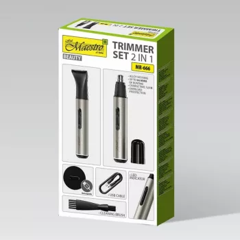 Trimerių rinkinys 2-in-1 Maestro MR-666 USB – įkraunamas dviejų galvučių rinkinys