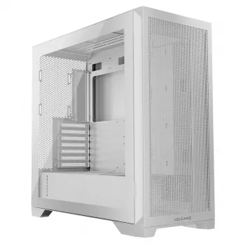PC korpusas MODECOM VOLCANO EXPANSE S MIDI bokštas – baltas, microATX, grūdintas stiklas, USB-C, palaiko GPU iki 430 mm