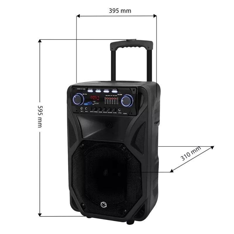 Nešiojama karaoke kolonėlė MANTA SPK5021PRO 80W RMS, 12 col. žemų dažnių garsiakalbis, Bluetooth, baterija iki 5 val., SD/USB, mikrofono ir gitaros įėjimai
